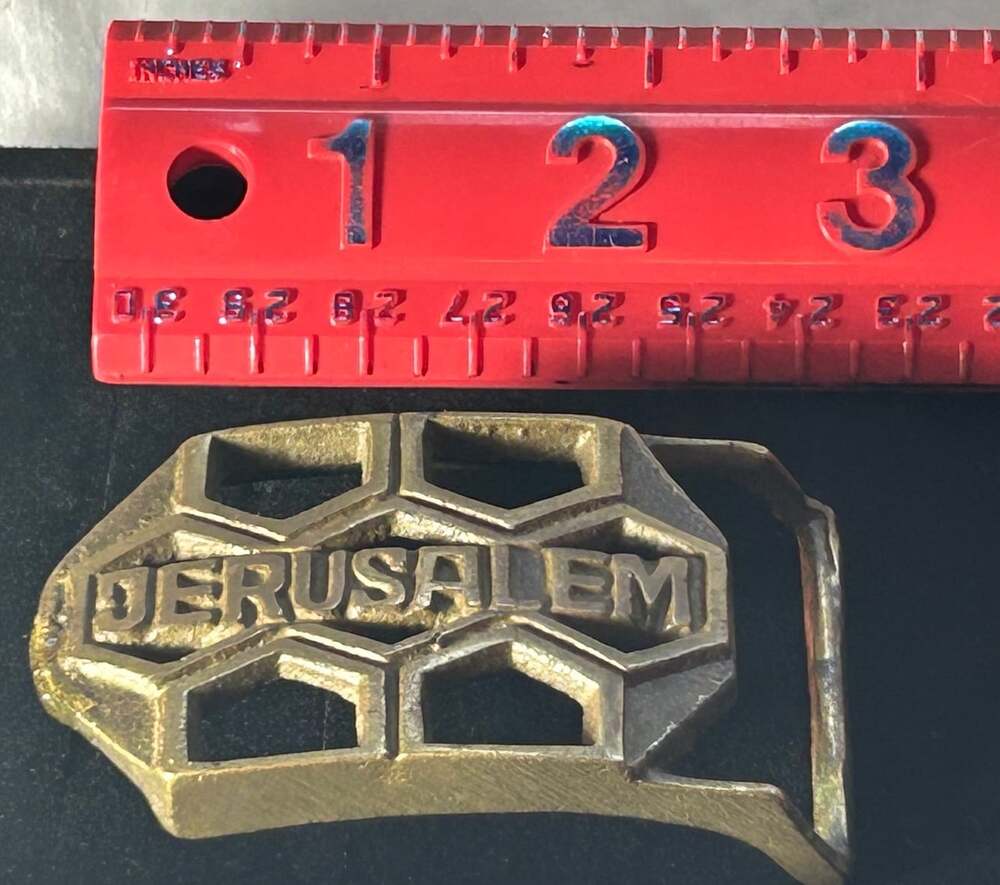 Brass Belt Buckle JERUSALEM geometric design 2.3/4 inch